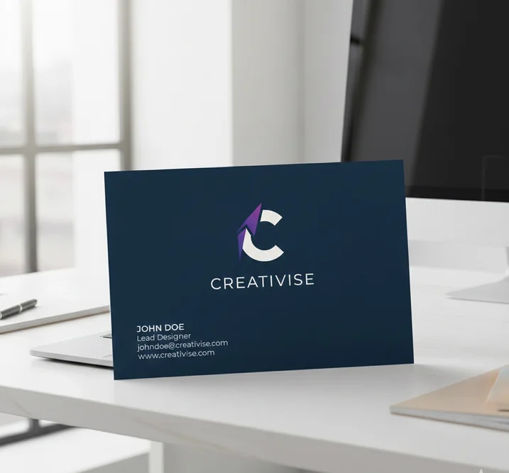 Creativise identity applied to a card mockup