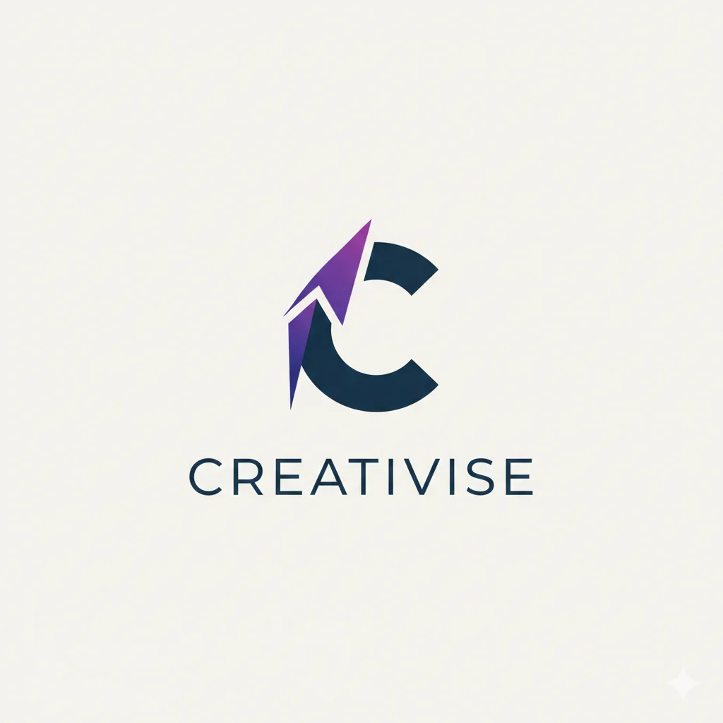 Creativise C and upward arrow logo with a navy and purple palette